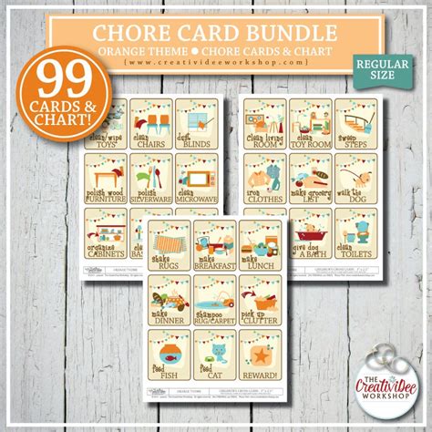Printable Chore Cards And Chart For Children 99 Total Etsy