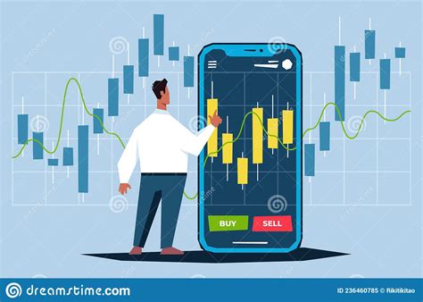 Young Male Trader Flat Vector Illustration Diagrams On Mobile