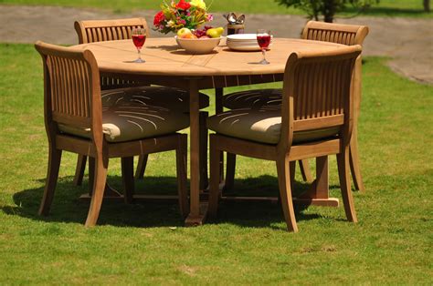 Teak Dining Set 4 Seater 5 Pc 60 Round Table And 4 Giva Armless