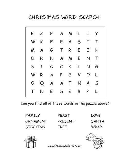 Easy Free Letter From Santa Magical Package Christmas Word Search