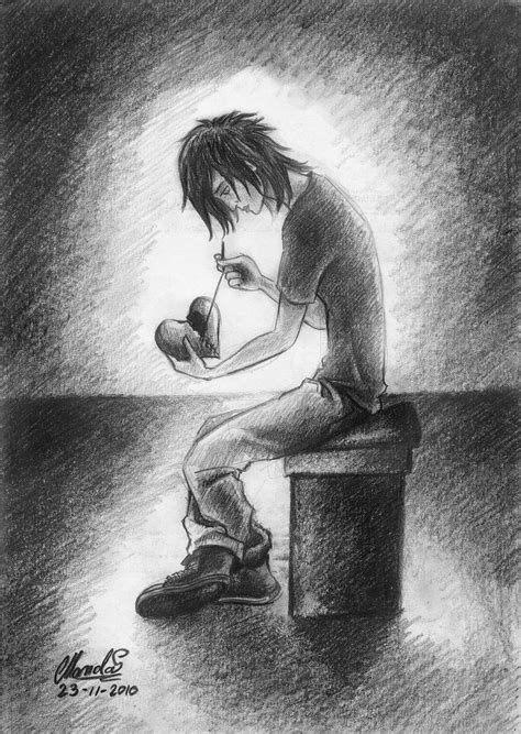 Broken Heart Sad Cartoon Drawing Sketch Illustration Black And