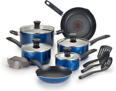 T Fal Cook And Strain 14 Pc Non Stick Cookware Set Navy
