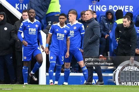 Tete And Harvey Barnes Of Leicester City Prepare To Be Substituted On