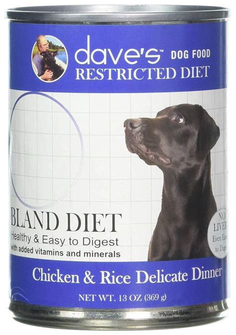 Dave's pet food restricted diet chicken & rice delicate dinner canned dog food contains a bland mix of chicken and rice and is designed to calm your dog's stomach during start by adding one part regular dog food to two parts bland food for several days. DaveS Restricted Bland Diet, Chicken & Rice For Dogs, 13 ...