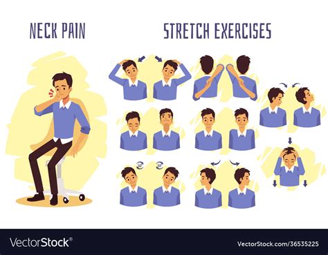 Stretch Exercises To Relieve Neck Pain Flat Vector Image