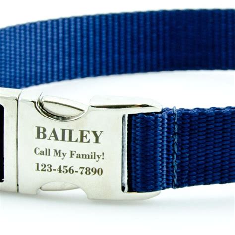 Blue Dog Collar Personalized With Laser Engraved Metal Buckle Etsy