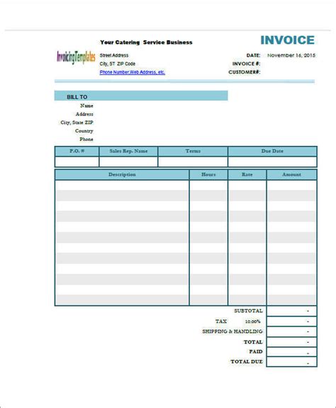 catering receipt templates