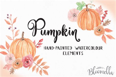 Pumpkin Watercolour Floral Clip Art Hand Painted Harvest Festival