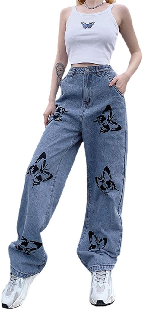 Pantalones Anchos De Cintura Alta Para Mujer Pantalones Vaqueros Rectos