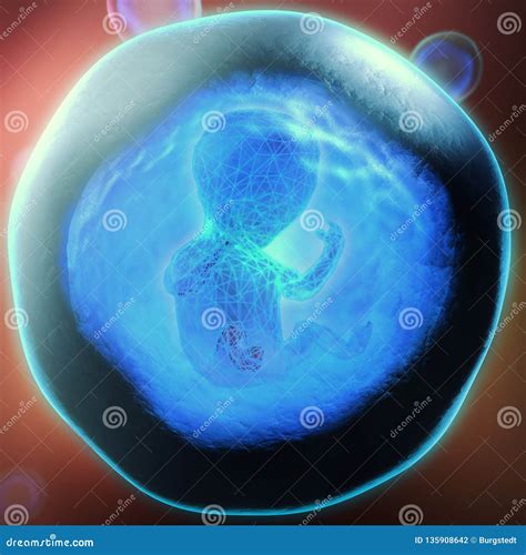 Alterou Genetically O Embrião Prendido Em Uma Bolha Transparente Azul