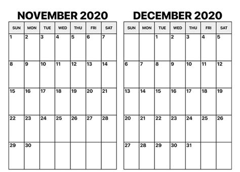 November December 2020 Calendar October Calendar Calendar Printables