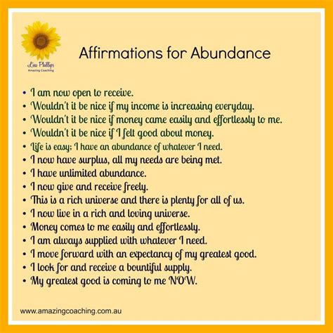 Affirmations Of Abundance Abundance Affirmations Affirmations