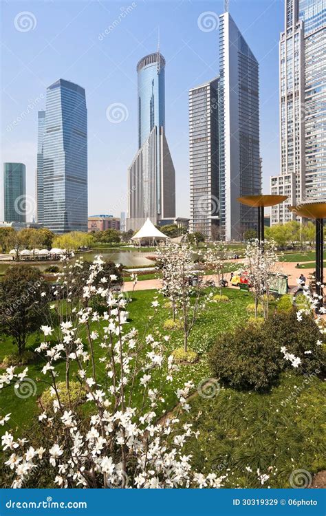 City Park With Modern Building Stock Image Image Of Field Commercial