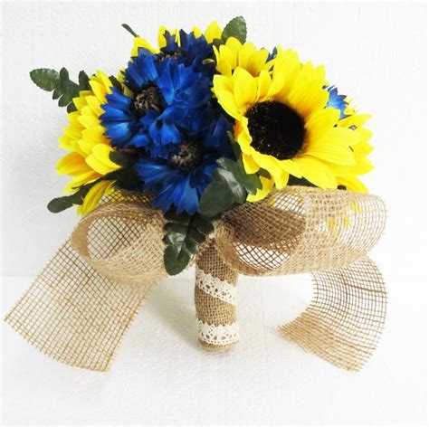 Sunflowers Wedding Bouquet Bridesmaid Bouquets Blue Cornflower Yellow