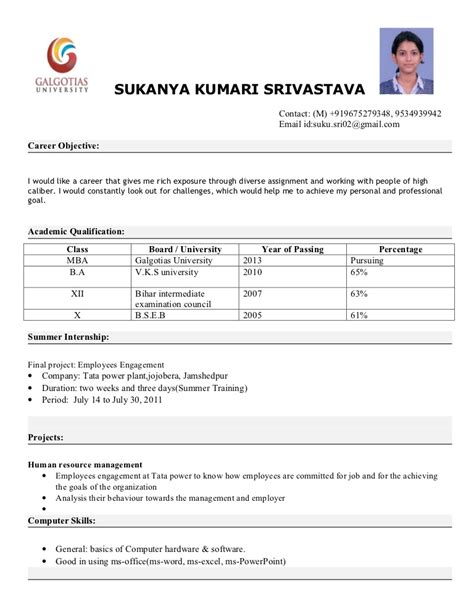 There are two other popular. Mba, resume format