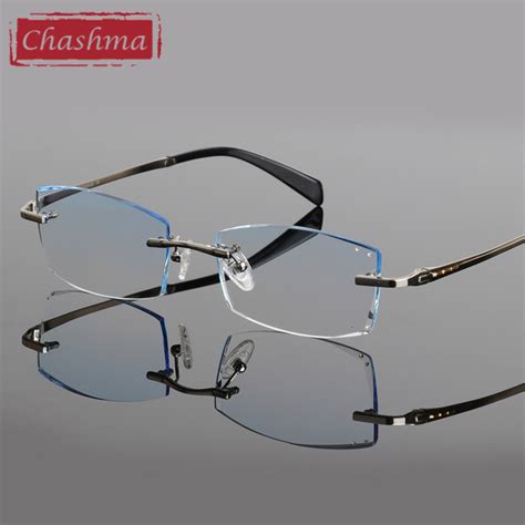 Chashma Brand Eye Glass Pure Titanium Rimless Glasses Tint Lenses Men