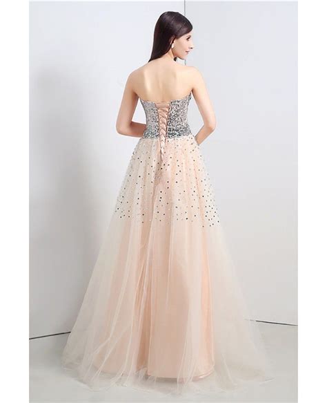 Strapless Long Bisque Prom Dress Corset Back With Shiny Sequins H76087