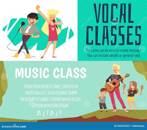 Kids Vocal Music Classes Horizontal Banners Set Flat Vector