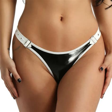Sexy Womens Wetlook Faux Leather Bikini G String Thong Panties Briefs