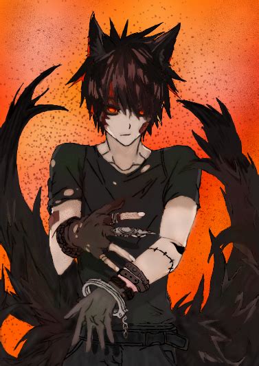 Black Hair Anime Boy Wolf Ears Boy Art Anime Guys Character Poses Demon