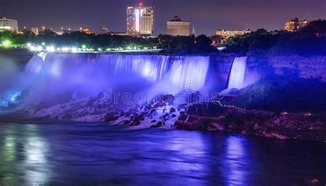 Majestic Niagara Falls At Night Illuminated For A Light Show View
