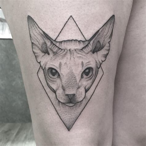 Sphynx Cat Tattoo Pet Portrait Dot Work Geometric Cat Tattoo Cat