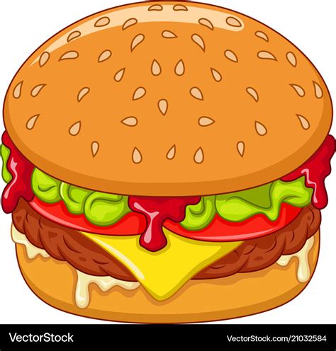 Cartoon Burger Isolated On White Background Vector Image