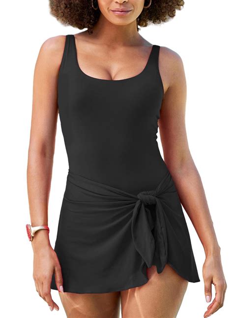 Womens One Piece Skirt Swimsuit Ruched Retro Swimdress Bathing Suit