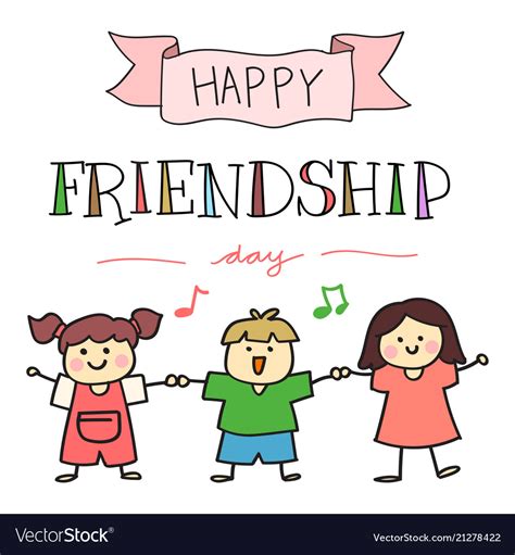 Happy Friendship Day With Hand Drawn Children Vector Image