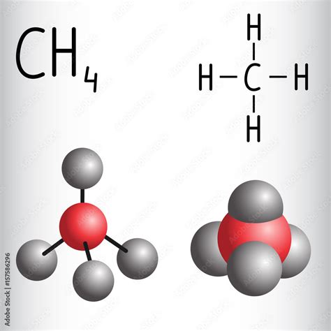 Chemical Formula And Molecule Model Of Methane Ch4 Vector De Stock