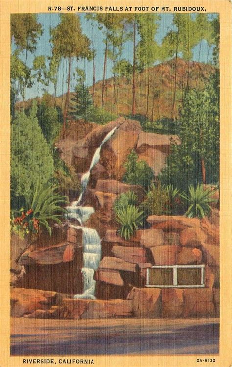 Riverside Ca St Francis Falls At Foot Of Mt Rubidoux 1932 Postcard