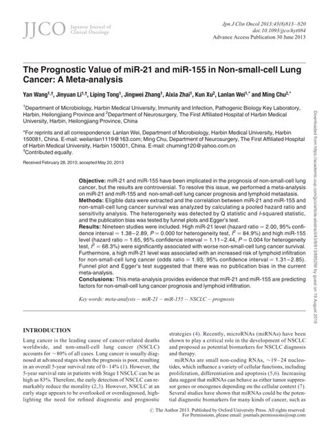 Pdf The Prognostic Value Of Mir And Mir In Non Small Cell Lung