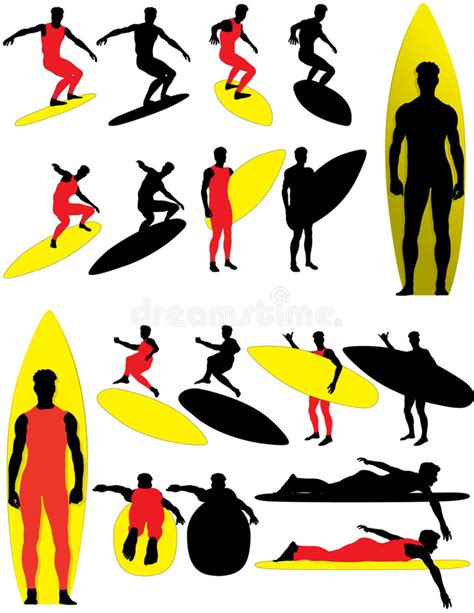 Siluetas Del Vector De La Persona Que Practica Surf Ilustración Del