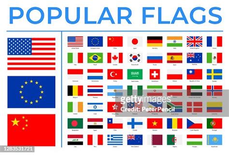World Flags Vector Rectangle Flat Icons Most Popular Ilustração De