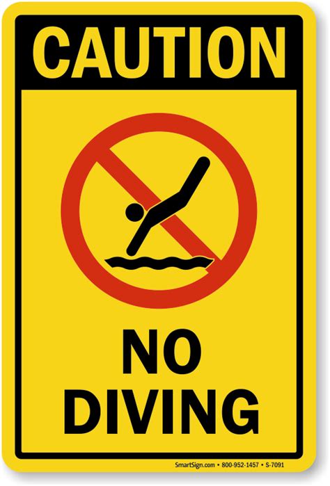 Caution No Diving Sign Yellow Color Sku S 7091