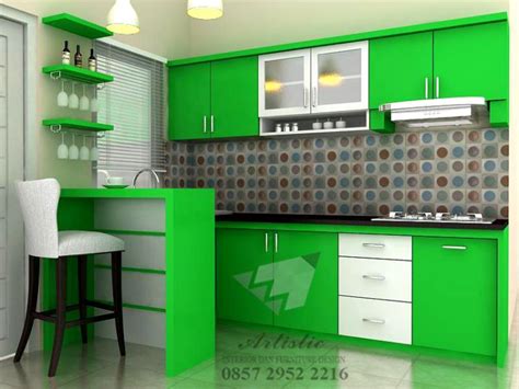 desain  dapur kitchen set minimalis warna hijau menyegarkan jasa