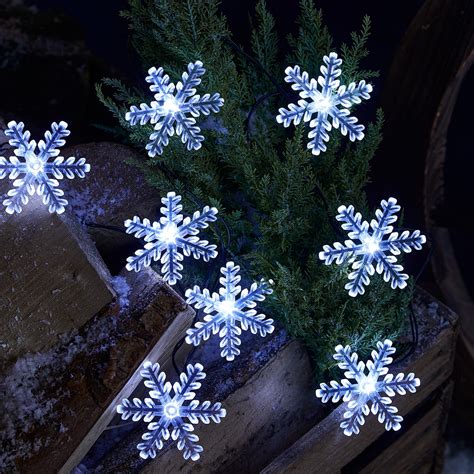 20 White Snowflake Battery Outdoor Fairy Lights Uk