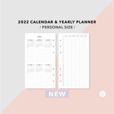 2022 Calendar And Yearly Planner Personal Size Inserts Etsy Yearly