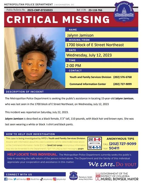 dc police department on twitter critical missingperson 15 year old jalynn jamison who was