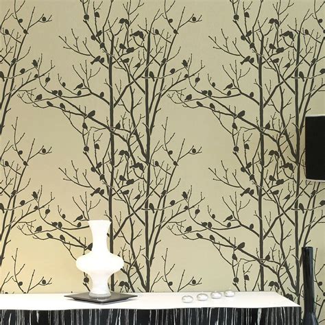 Single overlay citrus tree stencil cut in 2 separate sheets. Birds In Trees Allover Wall Stencil - Reusable Wall ...