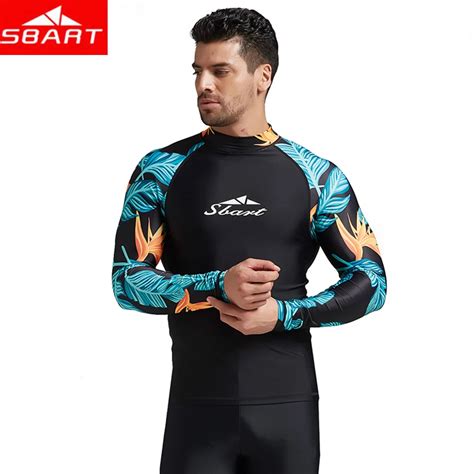 Sbart Uv Protection Rashguard Men Long Sleeve Swimsuit Mens Swim Rash