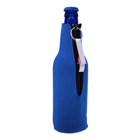 Blank Neoprene Zipper Beer Bottle Coolie With Opener Attached Royal 1