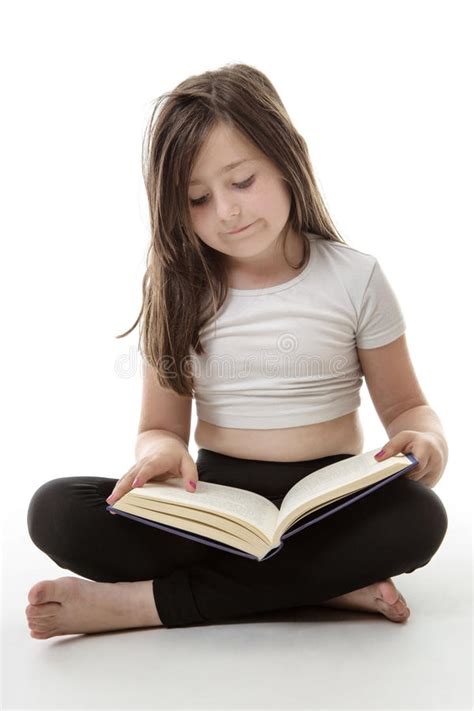 Pretty Young Girl Reading Book Sitting Cross Legged Stock Photos Free