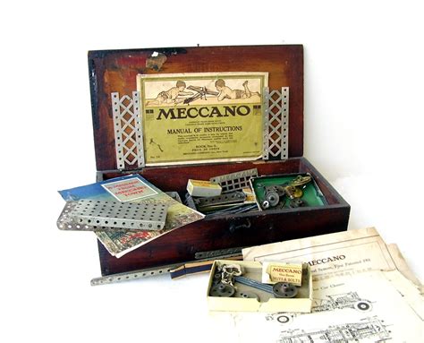 Antique Meccano Erector Set Wooden Box Building Toy 1920s