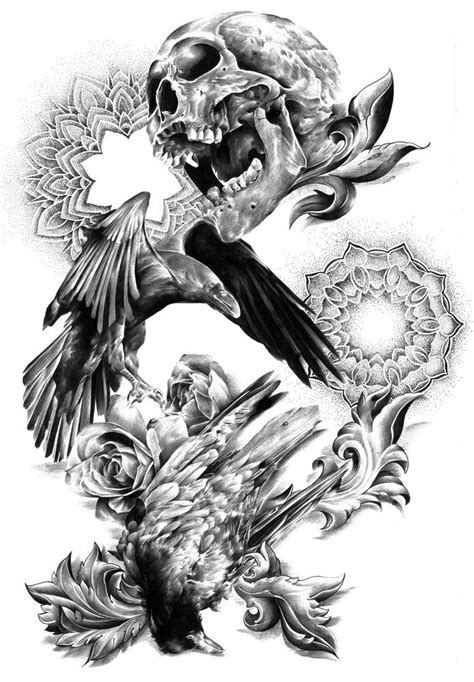 Crow Skull Things Skull Rose Tattoos Crow Skull Pencil Drawings Fantasy Art Demon Skeletons
