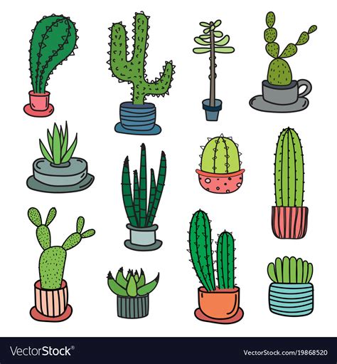 Hand Drawn Doodle Cactus Set Royalty Free Vector Image