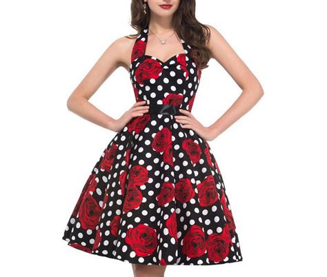 Sexy Retro Red Polka Dot Dress Audrey Hepburn Vintage Halter Dress 50s