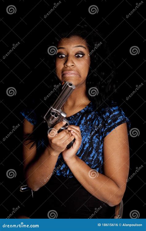 African American Woman Funny Face Gun Royalty Free Stock Image Image