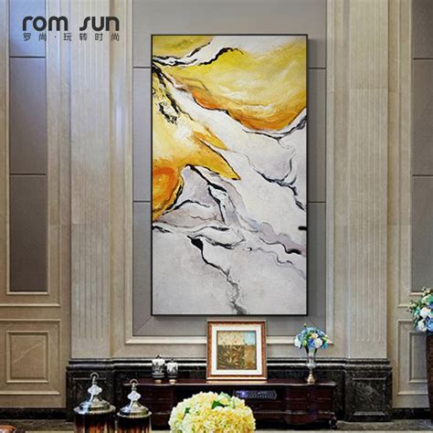 Abstract Yellow And White Marble Pattern Canvas Painting