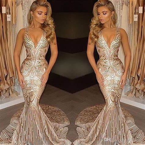 2017 New Luxury Gold Prom Dresses Mermaid V Neck Sexy African Prom